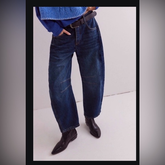 Free People We The Free Good Luck Mid-Rise Barrel Jeans Deep End Size 27 - Picture 2 of 12